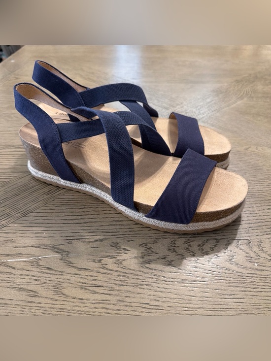 Life Stride Shoes - Lifestride Breeze Womens Soft System Strappy Wedge Sandals Navy Canvas Size 11M
